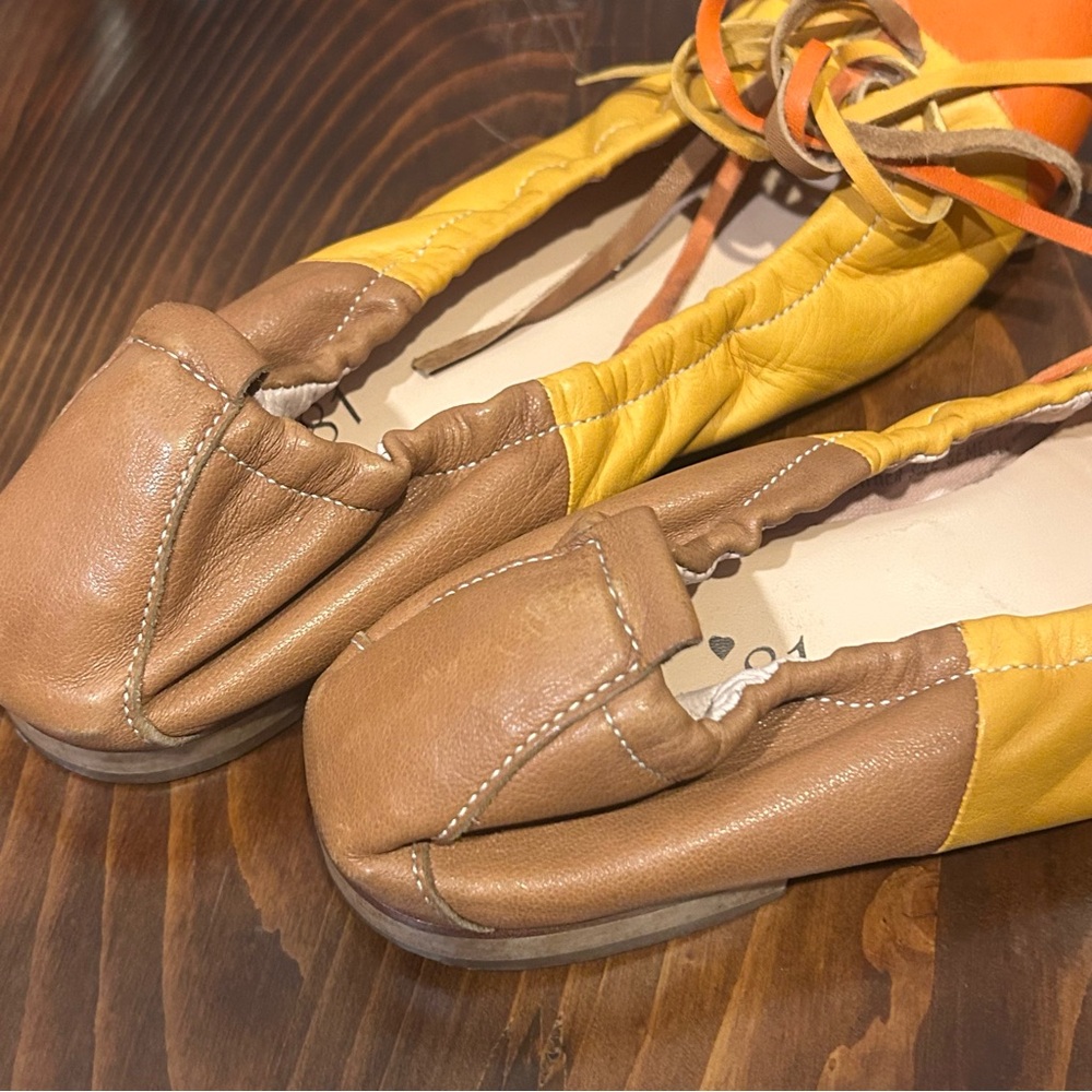 Ferca 81 Thi Tone Made in Italy Leather Ballet Flats Orange Yellow & Tan Size 39 - Picture 4 of 8